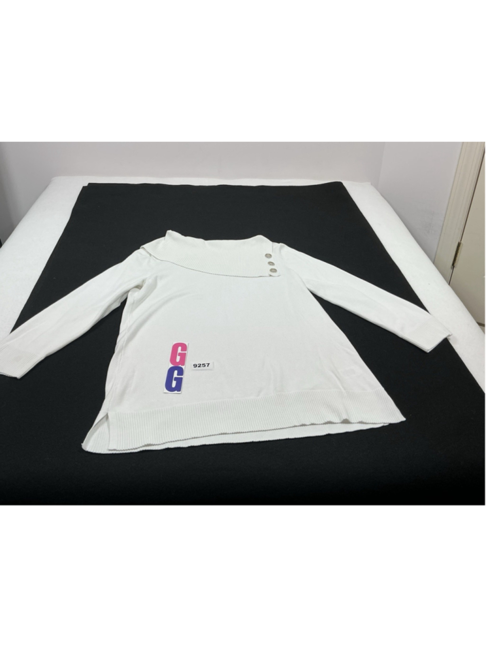 Womans Excellent Cable & Gauge Pullover Sweater Large White 3/4 Sleeve Cowl Neck